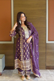 Plum Purple Designer Embroidered Chinnon Kurta