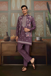 Onion Embroidered Kurta with Koti & Bottom