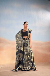 Desert Tribe Satin Chiffon Geometric Animal Print Saree