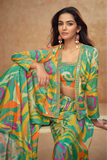 Vibrant Multicolor Chinon Silk Palazzo Set