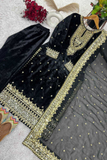 Noor Royale Heavy Velvet Embroidered Suit Set with Moti & Sequin Work