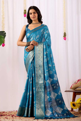 Peacock Blue Soft Lichi Silk Zari Woven Saree