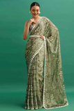 Morpich Premium Chinon Silk Saree with Digital Print, Embroidery & Sequins Work