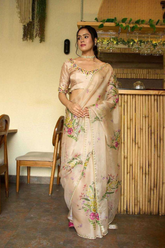Soft Tebby Silk Floral Print Saree with Beads & Sequins Handwork
