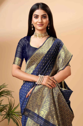 Elegant Blue Banarasi Art Silk Saree with Golden Zari Work