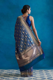 Teal Jaal Banarasi Soft Silk All-Over Gold Zari Saree