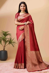 Elegant Red Banarasi Art Silk Saree with Golden Zari Work