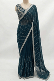 Emerald Green Pure Blooming Silk Georgette Saree with Sequin Work - kavyo.in