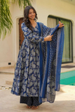 Indigo Paisley Anarkali Pant Dupatta Set
