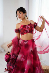 Radiant Red Organza Digital Print Lehenga Set