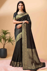 Elegant Black Banarasi Art Silk Saree with Golden Zari Work