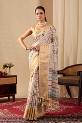 Soft Lichi Silk Saree with Luxurious Golden Zari Border