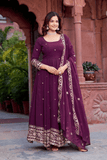 Regal Charm Faux Georgette Embroidered Gown Set with Dupatta - kavyo.in