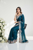 Soft Rangoli Silk Embroidered Saree with Piping Border & Matching Banglory Silk Blouse