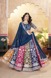 Multi-Panel Embroidered Faux Georgette Lehenga Choli with Dupatta