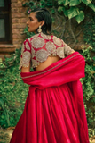 Rani Red Premium Roman Silk Lehenga Choli Set with Dupatta