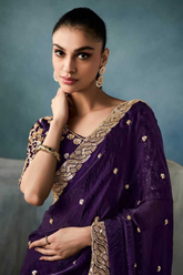 Regal Elegance Purple Silk Saree with Zari and Cutwork Embroidery