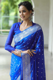 Electric Paisley Banarasi Soft Silk Silver Zari Woven Saree
