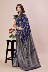 Banarasi Silk Saree with Paisley Butti Motifs and Heavy Zari Border