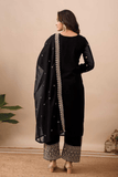 Special Black Designer Embroidered Top Pant Set with Dupatta - kavyo.in