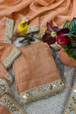 Pure Spun Cotton Peach Saree with Real Mirror Work & Jari Embroidery