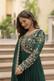 Emerald Grace Faux Blooming Embroidered Gown Set - kavyo.in