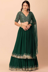 Emerald Green Georgette Lehenga Choli with Dupatta