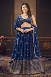 Embroidered Georgette Lehenga Choli with Dupatta – Blue Malay