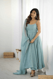 Sea Green Shimmer Crunch Silk Anarkali Set - kavyo.in