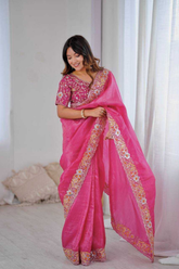 Premium Gold Crush Saree with Heavy Embroidery, Codding & Sequins Work