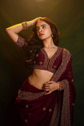 Maroon Soft Silk Organza Saree with All-Over Sequin and Thread Embroidery