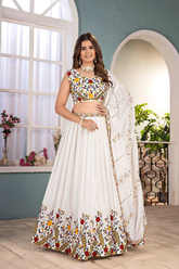 Ivory Chinon Embroidered Lehenga Set