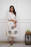 Ivory Bloom Rayon Slub Embroidered Kurta Pant Set
