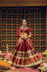 Maroon Rayon Foil Print Lehenga Choli with Dupatta