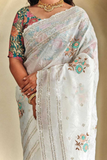 Crunchy Chiffon Saree with Scallop & Thread Embroidery Work