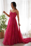 Emerald Red Chiffon Bandhej Anarkali with Dupatta