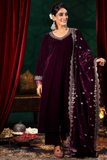 Noor Heavy Velvet Embroidered Kurti Set with Matching Dupatta