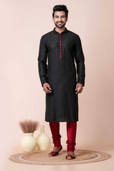 Black Mix Cotton Kurta Pajama Set for Men
