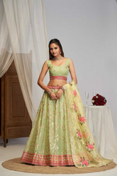 Light Green Faux Georgette Lehenga Choli with Floral Dupatta