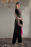Royal Black Velvet Farshi Salwar Suit with Heavy Embroidery, Potli & Dupatta - kavyo.in