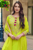 Lime Glow Faux Georgette Sharara Suit Set