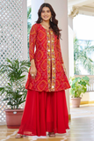 Rangriti Fox Georgette Bandhani Kurti Palazzo Set with Mirror Work Dupatta