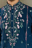Navy Viscose Silk Embroidered Kurta Set