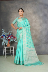 Elegant Blue Soft Tusser Silk Saree with Jacquard Blouse