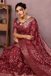 Pure Bandhej Silk Saree with Zari Weaving & Morpankh Pallu