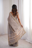 Pure Spun Cotton Gray Saree with Real Mirror Work & Jari Embroidery