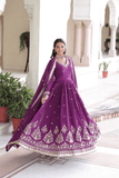 Purple Royal Vichitra Silk Anarkali Gown Set - kavyo.in