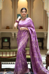 Purple Kanjivaram Banarasi Silk Saree with Rich Zari Weaving & Jacquard Blouse