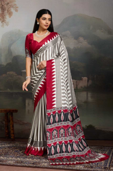 Ajrakh Noir Pure Modal Satin Printed Saree