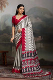 Ajrakh Noir Pure Modal Satin Printed Saree